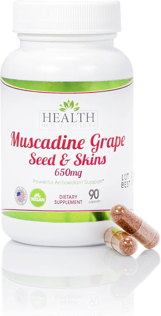 Health As It Ought To Be Muscadine Grape Seed & Skins 650 mg Supplement | Physician Formulated Powerful Antioxidant Support Beyond The Average Grape | 90 Capsules