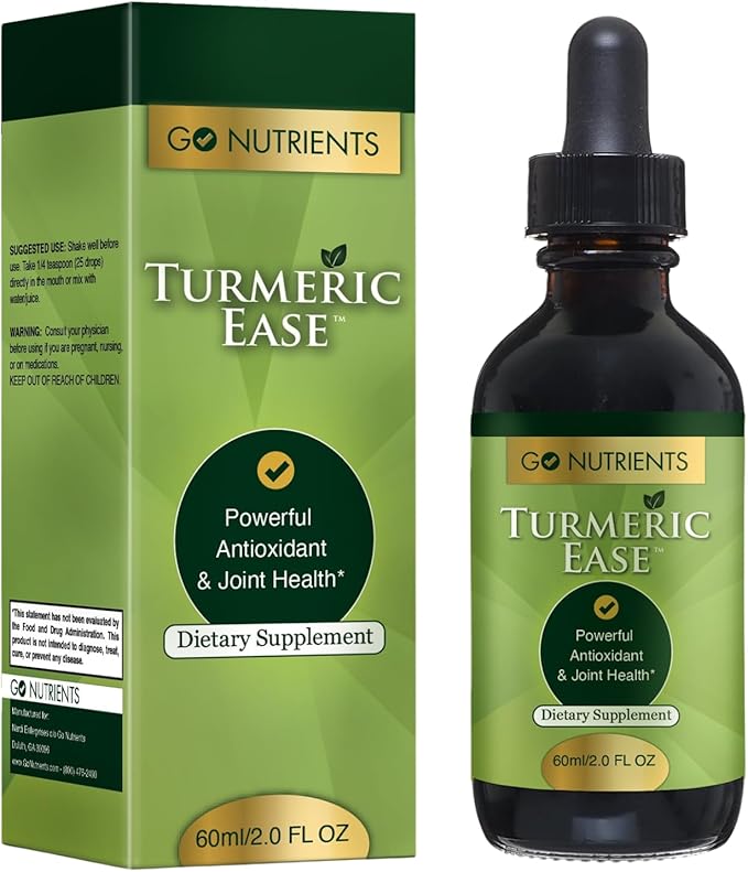 Go Nutrients Turmeric Ease - Organic Turmeric Supplement with Curcumin, Ginger & Black Pepper – Liquid Drops Extract Tincture for Quick Absorption – Supports Joint Health & Immune Defense – 2oz