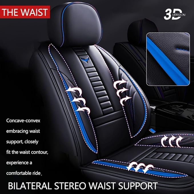 for Chevy Equinox Seat Covers 2005-2026, Full Coverage Customized Car Seat Covers, Premium Leather Waterproof Stain-Resistant Easy to Install (Luxury 5 Seats, Black&Blue)