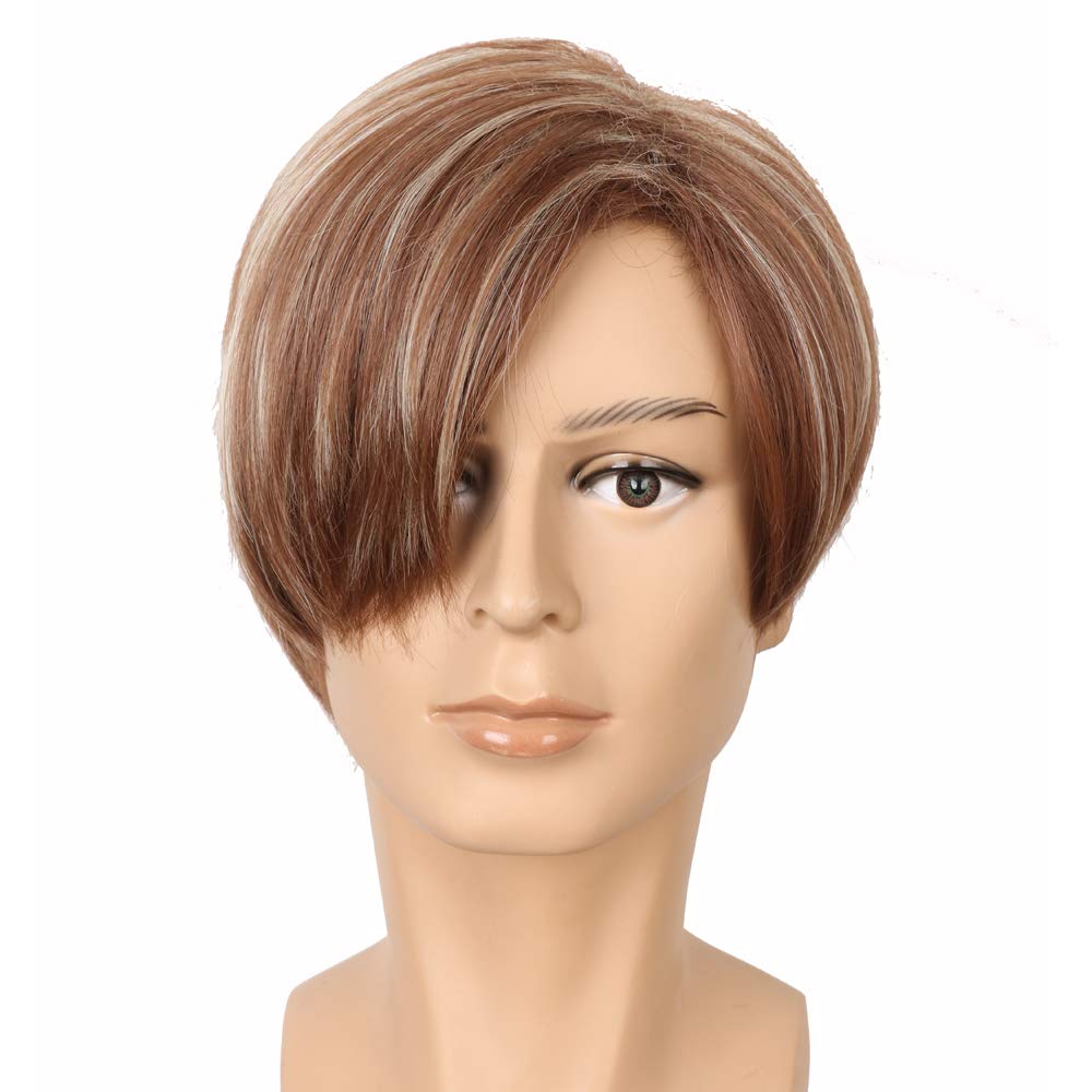 Yuehong Short Straight Brown Hair Wigs Heat Resistant Anime Costume Cosplay Wig