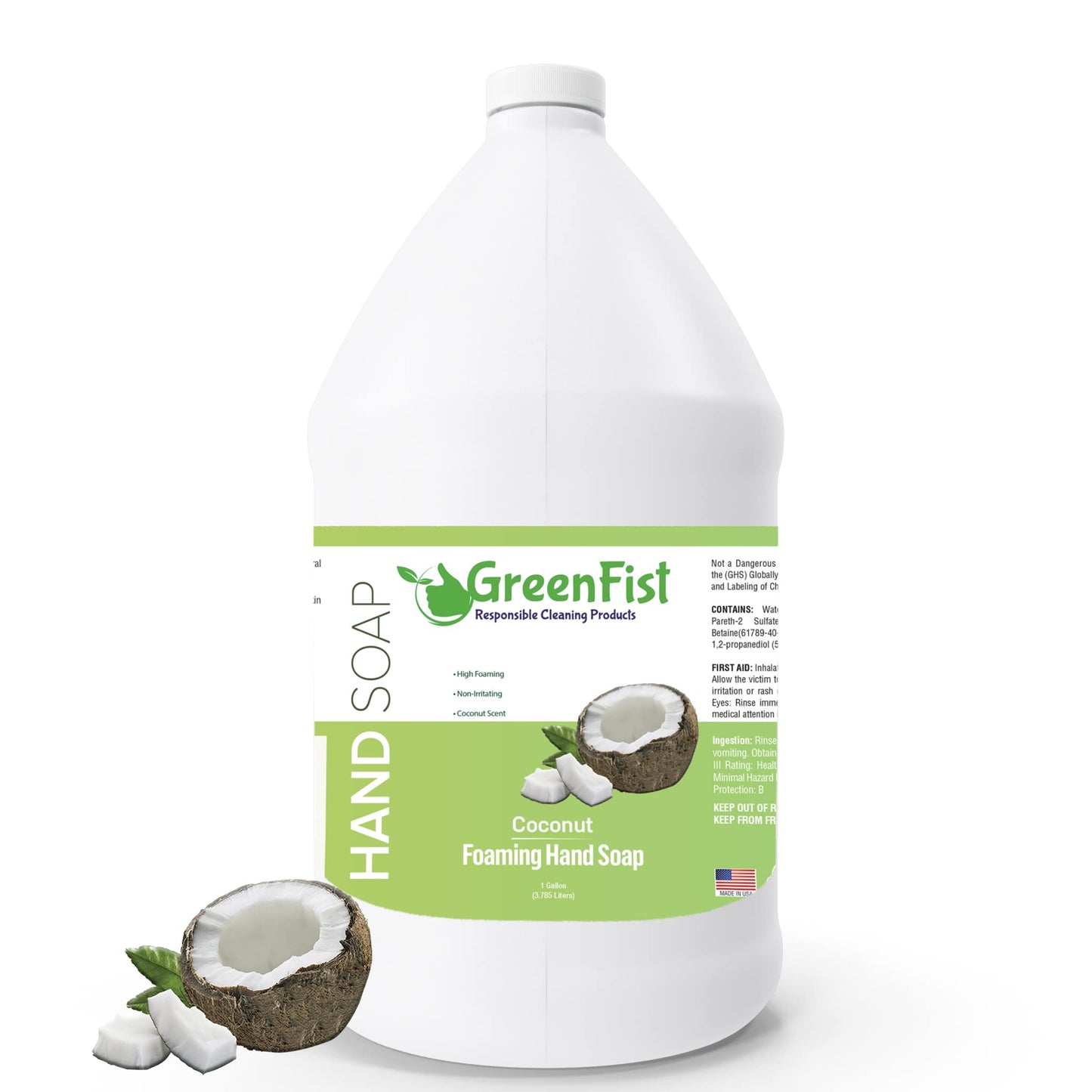 Greenfist Foaming Hand Soap Refills Jug Coconut Scent Foam Refill Made In Usa, 128 Ounce (1 Gallon)