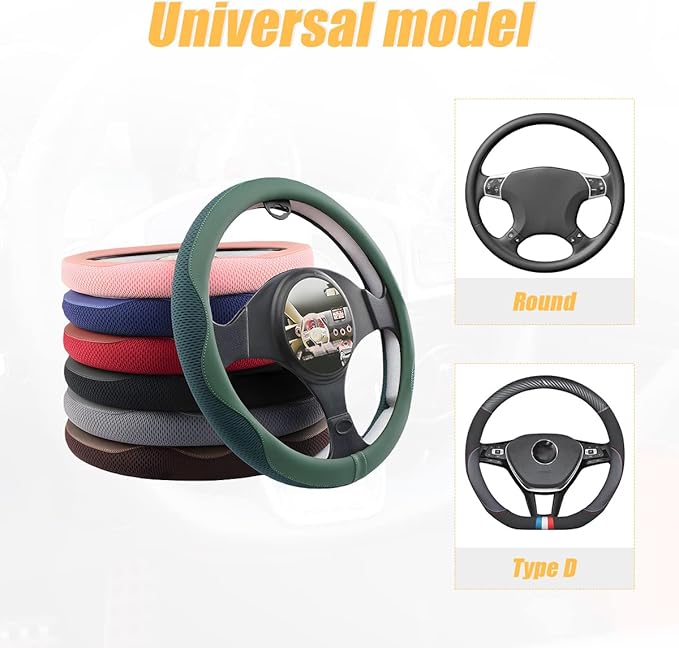 Car Steering Wheel Cover, Microfiber Breathable Ice Silk Leather Steering Wheel Cover Soft Anti-Slip Safety, 15inch Four Season Universal Fits for Most Truck,SUV,Cars (Pink)