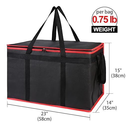 Bodaon Insulated Food Delivery Bag for Hot and Cold Meal, XXX-Large Grocery Tote Insulation Bag for Catering/Drivers, Pizza Warmer, Grocery Bags, Cooler Bag, food warmers for parties (Black-Red, 1Pk)