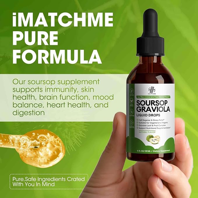 Soursop Graviola Liquid Drop for Cell Support & Regeneration, Immune System and Gut Health Support, Soursop Bitters Liquid, Herbal Goodness, Sugar/Gluten Free, Natural Flavor, 1 Fl Oz