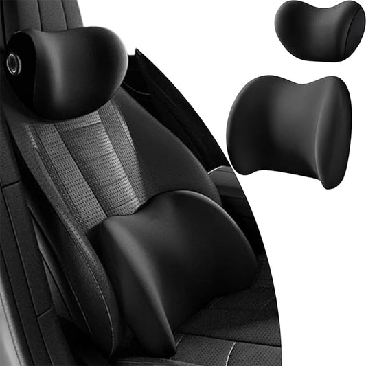 Headrest Lumbar Pillows Car Seat for Toyota Land Cruiser 2000-2025, Ergonomic Neck Back Support Cushion, Comfortable Breathable Washable Cover, Memory Foam,Black