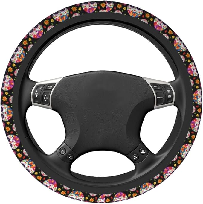 Skull Cute Steering Wheel Cover Non-Slip Breathable Sweat-Absorbent Suitable for SUV Van Truck Car Universal Protection Accessories 15 Inch Suitable for Women Men