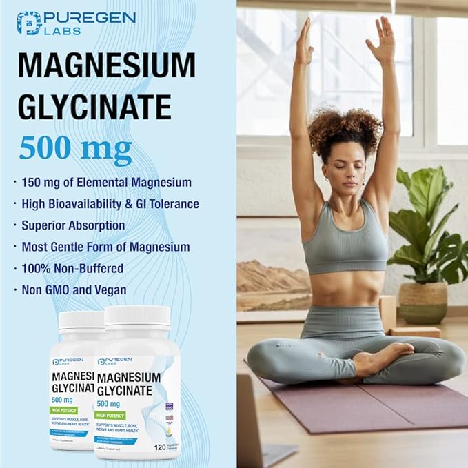 Magnesium Glycinate 500mg [High Potency] Veggie Caps, Chelated for Superior Absorption, Non-GMO, NO Gluten and Dairy, Supports Muscle, Joint, and Heart Health | Total 360 Capsules