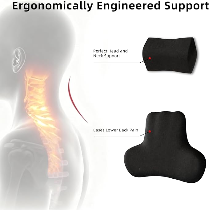 Car Neck & Lumbar Support Pillow Set for Honda CRV, Soft Memory Foam Headrest & Back Cushion, Ergonomic Comfortable Seat Support for Daily Driving and Long Trips Car Interior Accessories