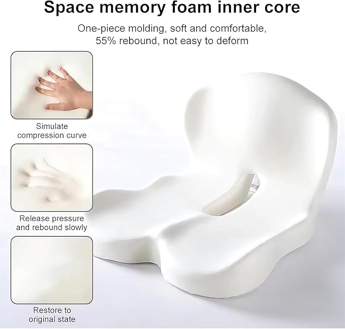 L-Shaped Memory Foam Seat Cushion with Lumbar Support-Ergonomic Car & Office Chair Cushion for Sciatica, Coccyx & Back Pain Relief Supports Hips & Back for Drivers & Long Sitting (Black Grey)