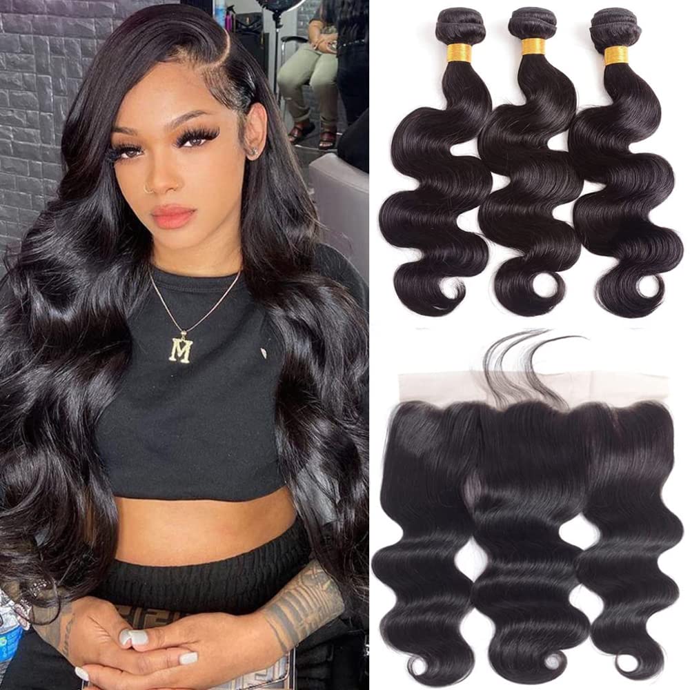 Body Wave Bundles Human Hair With Frontal Closure Body Wave Frontal With Bundles Virgin Hair Bundles With Transparent Frontal Hu