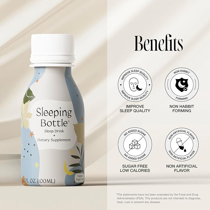 Sleep Aid Drink, Melatonin Free, Vegan, No-Sugar, Cherry Flavor (3.4 Fl Oz, Pack of 6)