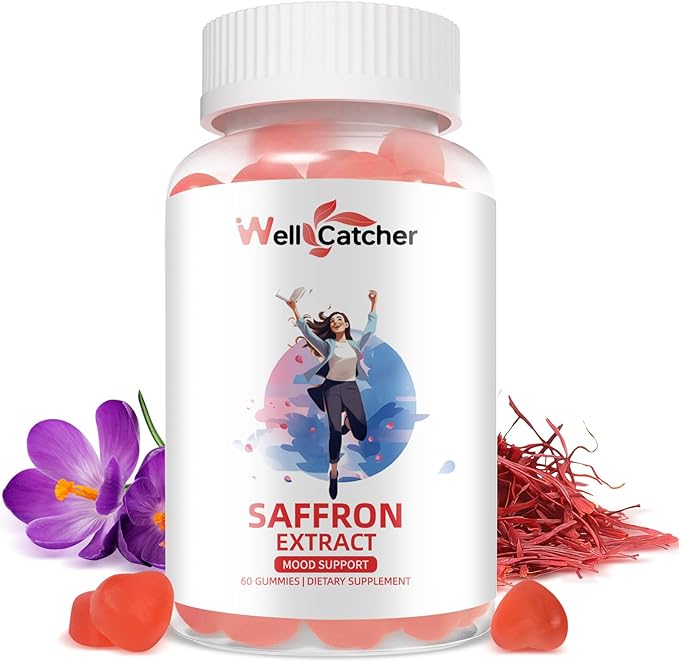 Saffron Gummies for Adults Kids - Organic Saffron Extract Supplement for Men Women Sugar Free for Mood Balance Support Better Sleep Metabolism with Vitamins Non GMO Strawberry Flavored 30 Days Supply