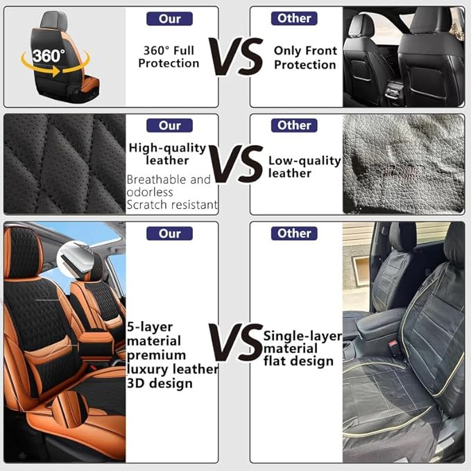 Car Seat Covers Full Set Custom Fit for Pontiac G6 2004-2010 - Premium Faux Leather with Lumbar Support | Breathable, Waterproof, Anti-Slip, Durable (Black&Brown,Full Set)