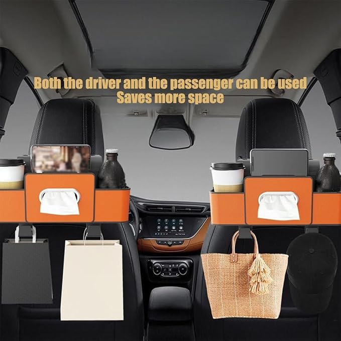 Car Multifunctional Seat Back Waterproof Storage Bag, Multifunctional & Waterproof Car Back Seat Organizer with 2 Cup Holders&Hooks, Hanging Storage Box for Most Cars (brown)