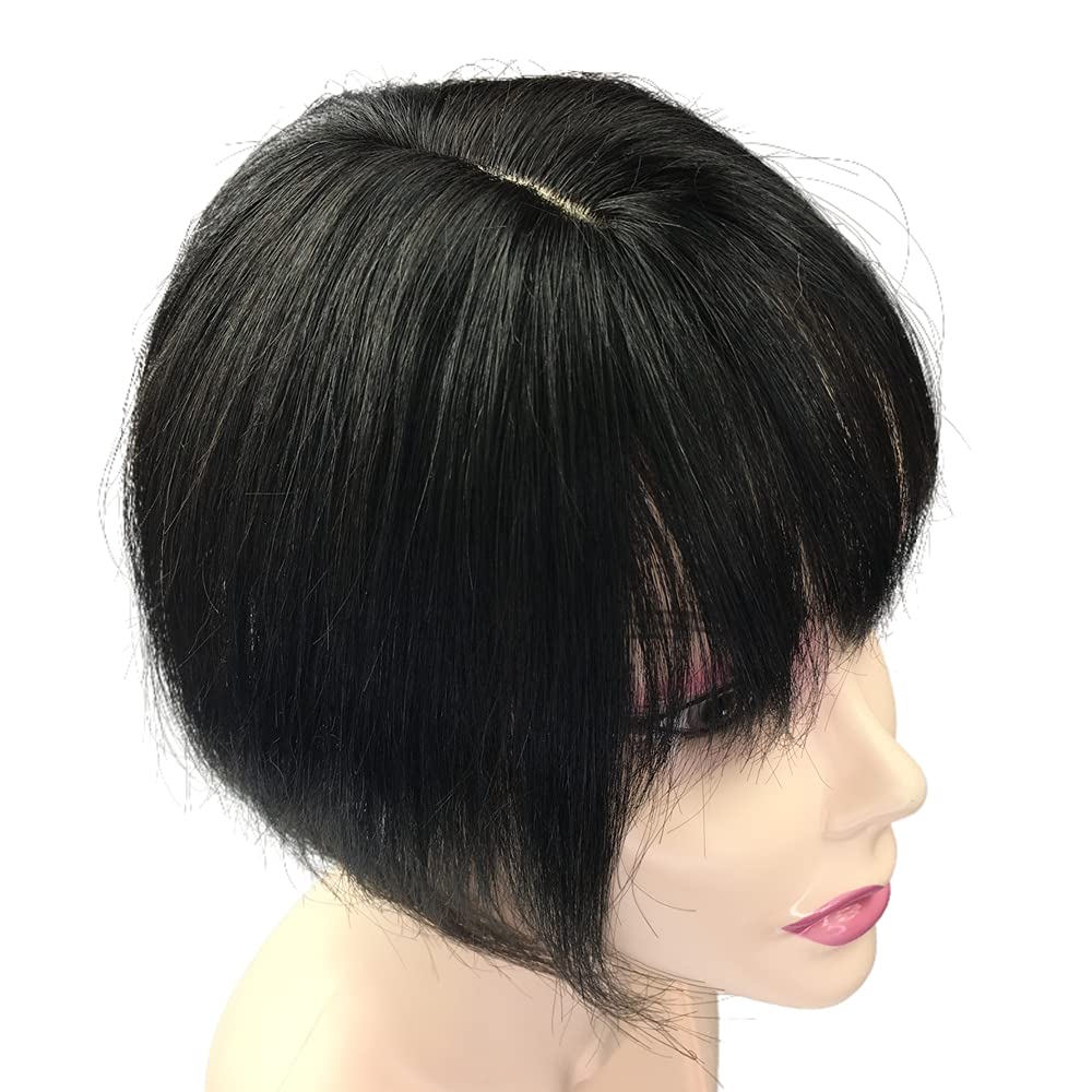 Invisible Human Hair Toppers For Women Clip In Toppers With 3D Air Bangs Fringe Straight Hair Bangs 10X11Cm Middle Part Pu Scalp