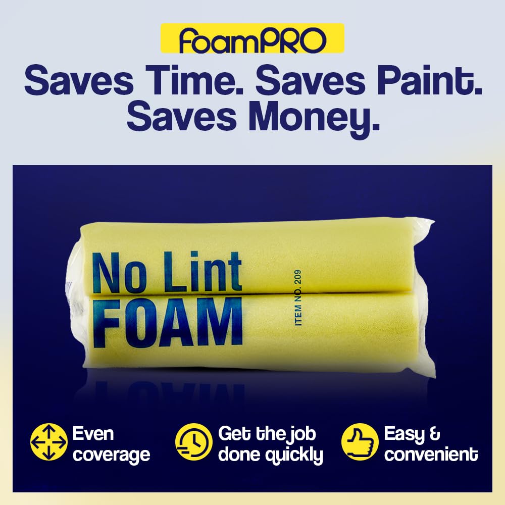 FoamPRO 209 Foam Paint Roller - 9" x 3/16" Foam Paint Roller for Many Unique Applications - Durable, Reliable, & Lint-Free Finish