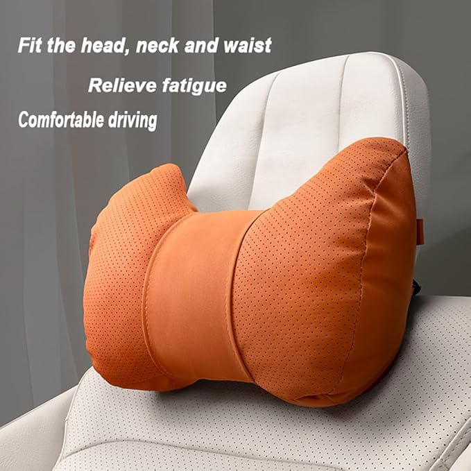 Car Neck Pillow Set for Honda Civic Si 2017 2018 2019 2020 2021 2022 2023 2024 2025, Leather Car Headrest Lumbar Support Waist Backrest Head Support Cushion,BeigeWhite