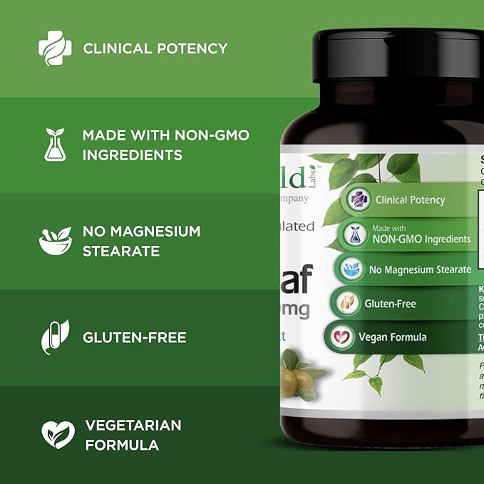 EMERALD LABS Mediterranean Olive Leaf 500mg - Gluten-Free, Vegan Olive Leaf Extract - Supports Skin, Immune & Heart Health - 60 Vegetable Capsules (Up to 60-Day Supply)