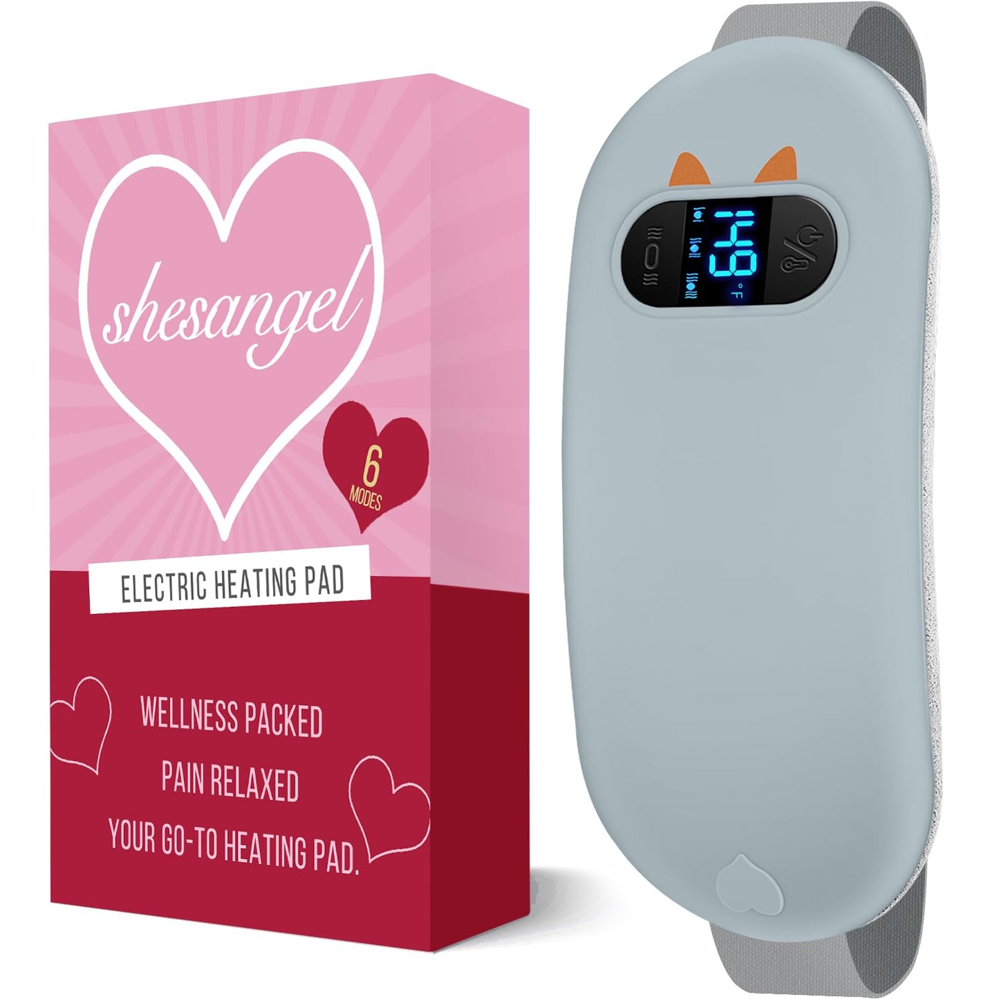 Portable Heating Pad for Period Cramps: Cordless Menstrual Heating Pad with 6 Heat Levels and 6 Massage Modes, 3s Fast Heating Gift for Women and Girl(Pink)