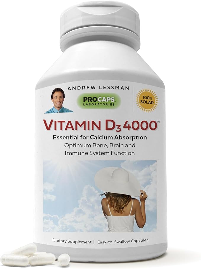 ANDREW LESSMAN Vitamin D3 4000 IU 60 Capsules - High Potency, Essential for Calcium Absorption, Supports Bone Health, Healthy Muscle Function, Immune System, More. Small Easy to Swallow Capsules