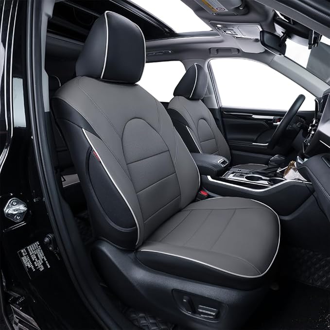 EKR Camry Seat Covers for Toyota Camry XLE, XSE 2018-2024(Not for Hybrid) Waterproof Leather Car Seat Cover Full Set for Trucks SUV-Faux Leather (Black/Gray)