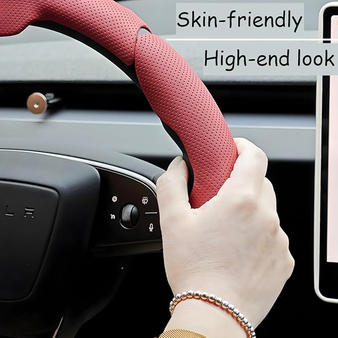 Car Steering Wheel Cover, Nappa Leather 15 Inch Snap-On 3PCS Set Vehicle Steer Wheel Wrap Protector, Non-Slip Automotive Interior Protection Accessories, Universal Fit (Green)