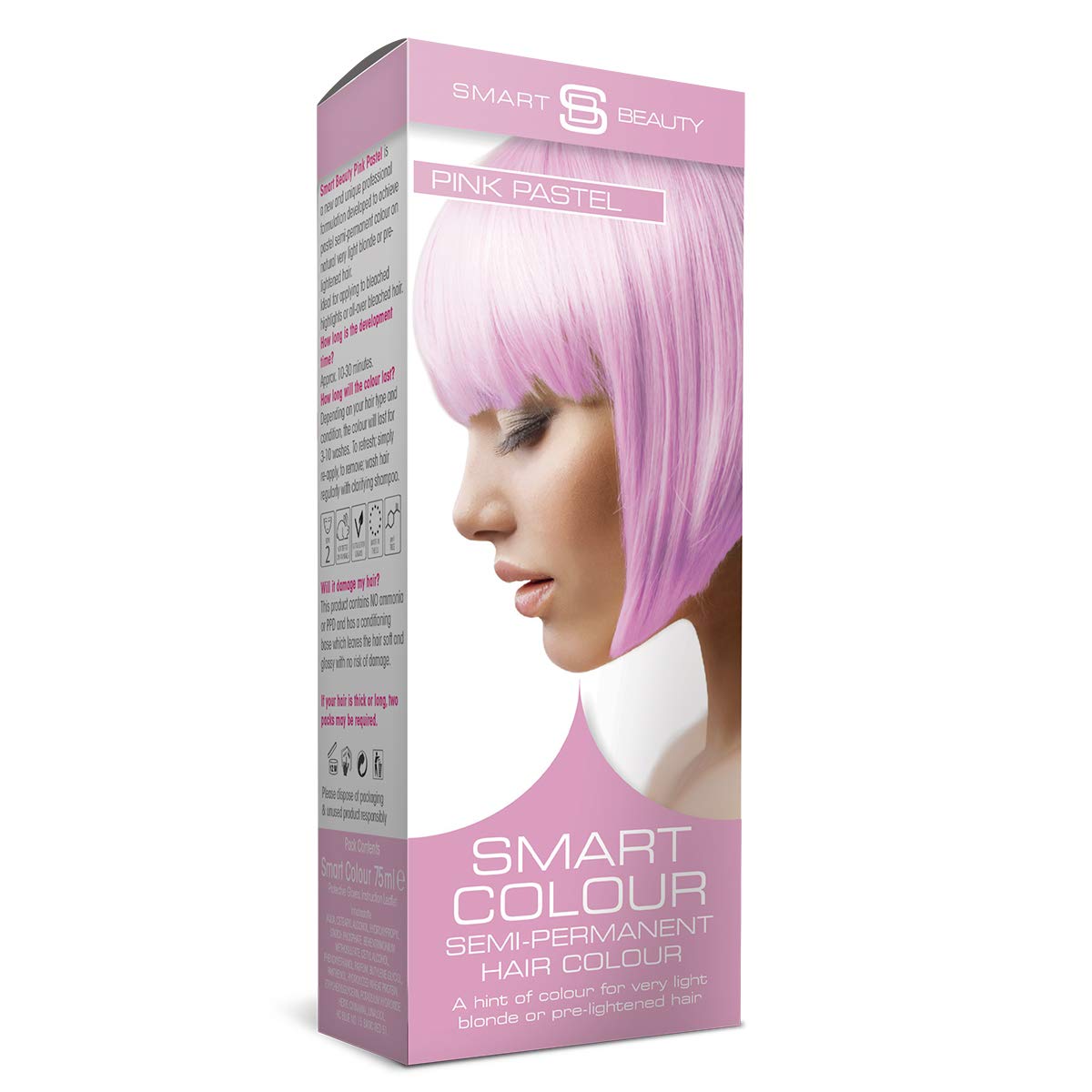 Smart Beauty Pink Hair Dye Semi-Permanent, Pastel Pink Hair Dye Perfect For Light Blonde, With Non-Drip Pre Mixed Formulation Wi