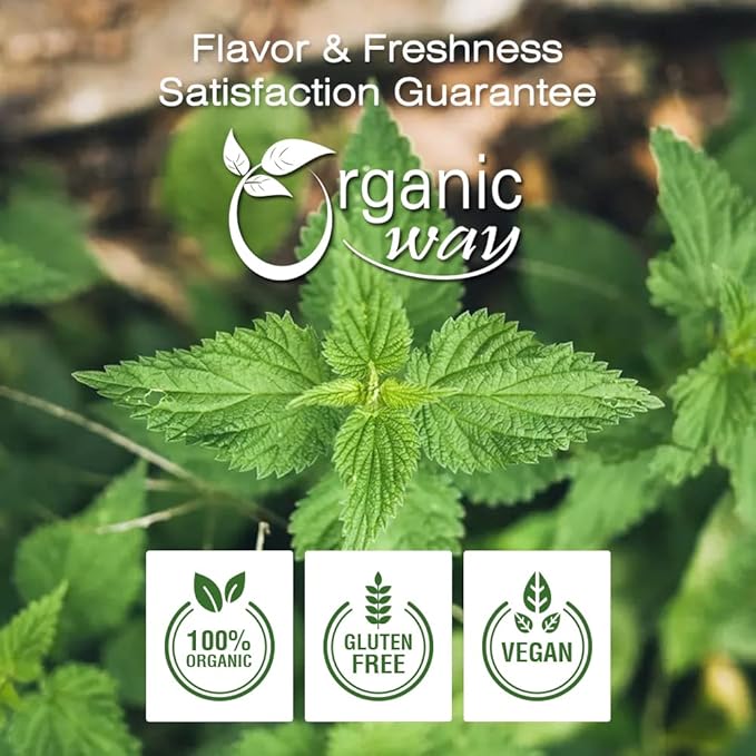 Organic Way Nettle Leaf Powder (Urtica dioica) - Herbal Tea | European Wild-Harvest | Kosher & USDA Certified | Vegan, Non-GMO & Gluten Free | Resealable Bag | 100% Raw from Albania (1/2LBS / 8Oz)