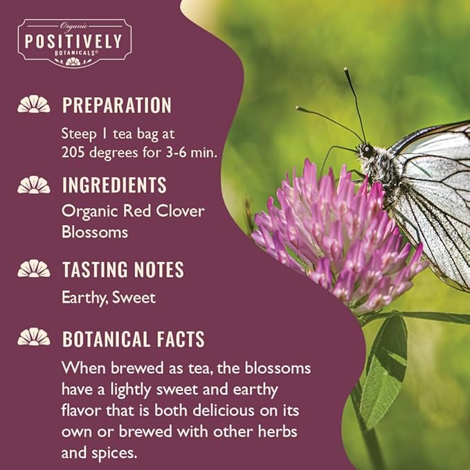 Organic Positively Botanicals Company, Red Clover Blossoms Herbal Tea Bags, 20 Count