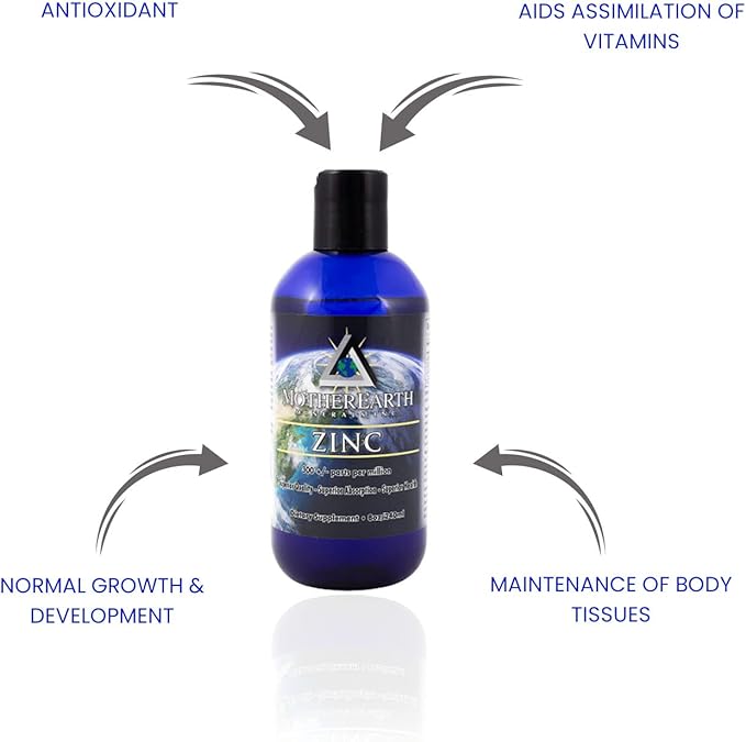 Mother Earth Minerals - Zinc - Antioxidant, Aids Assimilation of Vitamins, Normal Growth & Development, Maintenance of Body Tissues - 8 Ounce 96 Servings