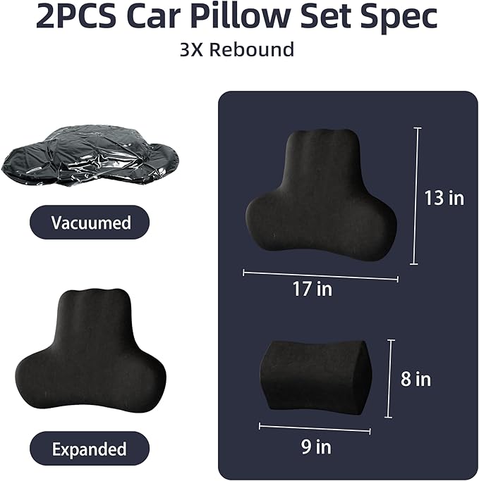 Car Neck & Lumbar Support Pillow Set for Ford Explorer, Soft Memory Foam Headrest & Back Cushion, Ergonomic Comfortable Seat Support for Daily Driving and Long Trips Car Interior Accessories
