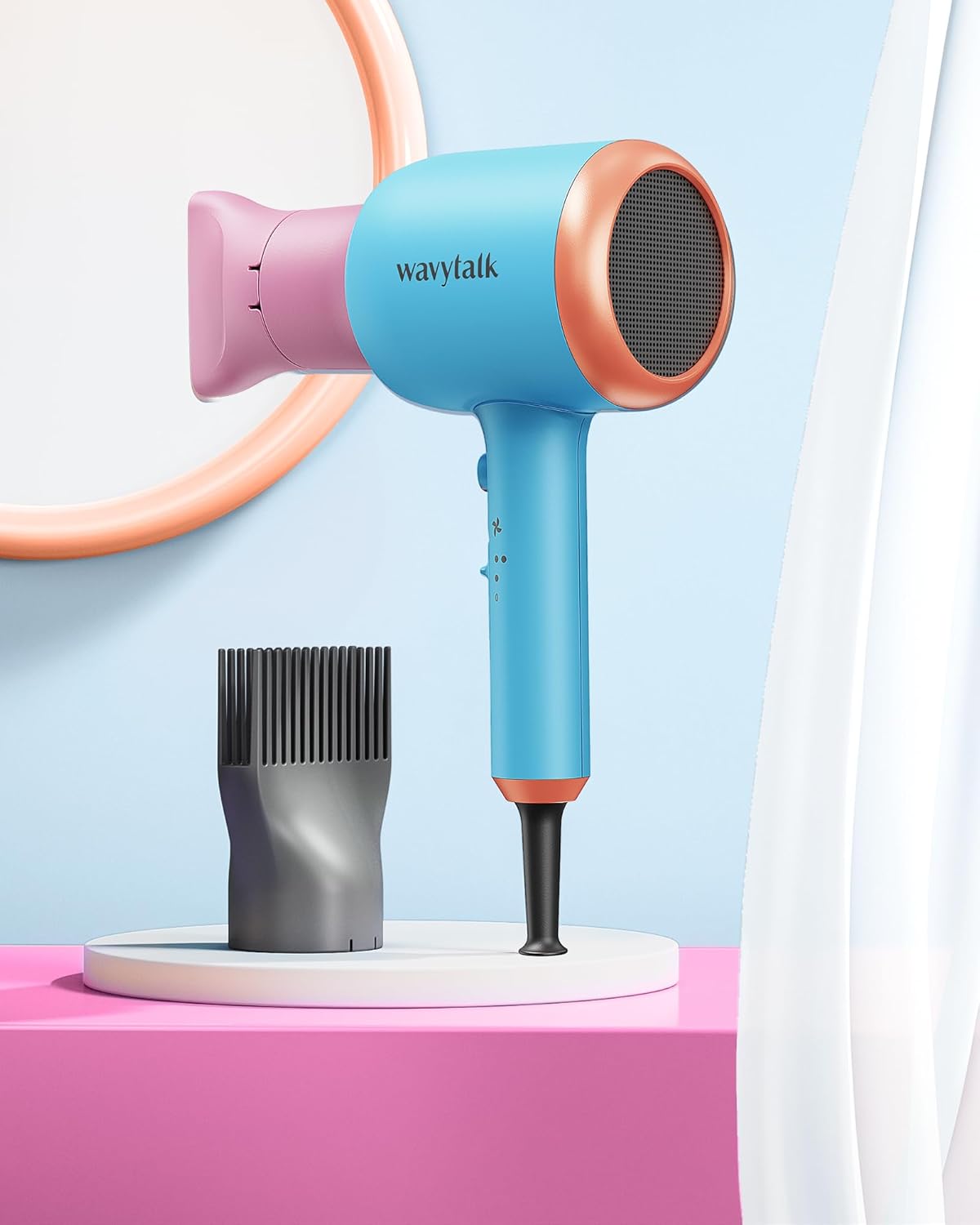 Ionic Hair Dryer for Curly Hair | 1875W Fast Drying | Diffuser & Attachments | Rose Gold