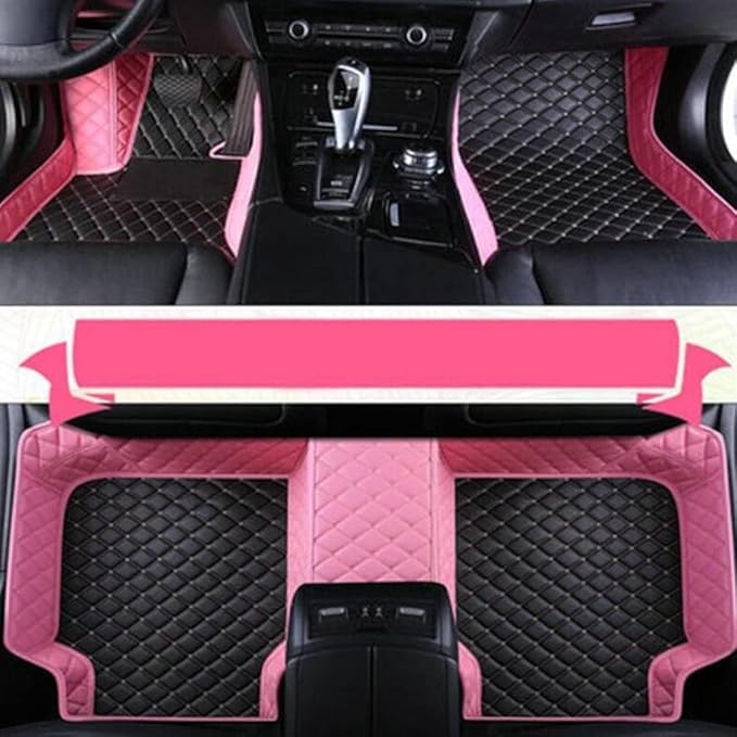Customize Making Car Floor Mats for 99.99% Sedan SUV Pickup Truck Full Coverage Men Women Cute Leather Protection Pads Non-Slip Floor Liners (Black+Pink Side)