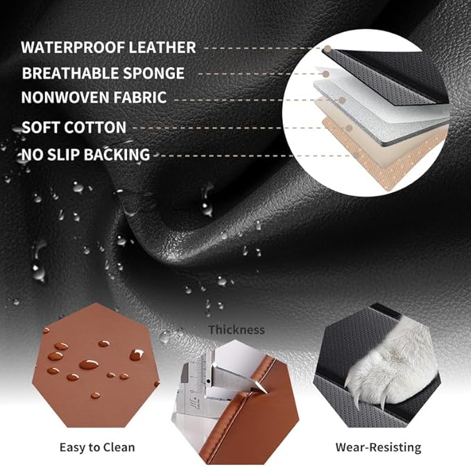 Car Seat Covers Full Set Custom Fit for Mercury Sable 1995-2009-Luxury Leather with Lumbar Support, Breathable, Waterproof, Anti-Slip, Durable, Easy to Install (BlackBrown,Full Set)