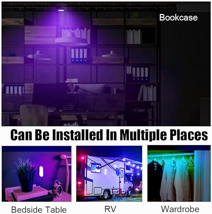 4PCS Wireless Car Interior LED Lights USB Rechargeable Car LED Touch Light with 6 Super Bright LED Lamp Beads Car Interior Ambient Light Universal Vehicle Accessories for Car Decor