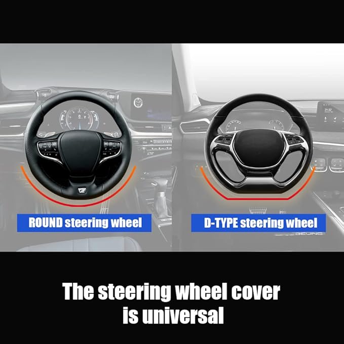 Steering Wheel Cover, Microfiber Leather Splicing with Classic Embossing,Contrasting Colors Anti-Slip Breathable Auto Car Steering Wheel Cover Fit 15 Inch Car Wheel Protector (Black&Blue)