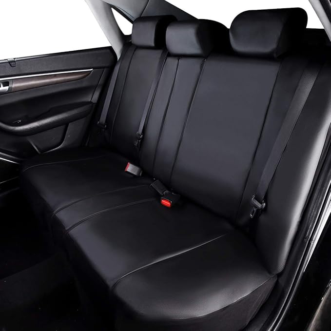 Flying Banner car seat Covers Protects Water Proof Faux Leather Carbon Fiber Front and Rear Bench (Black Black, Full Set - 9PCS)