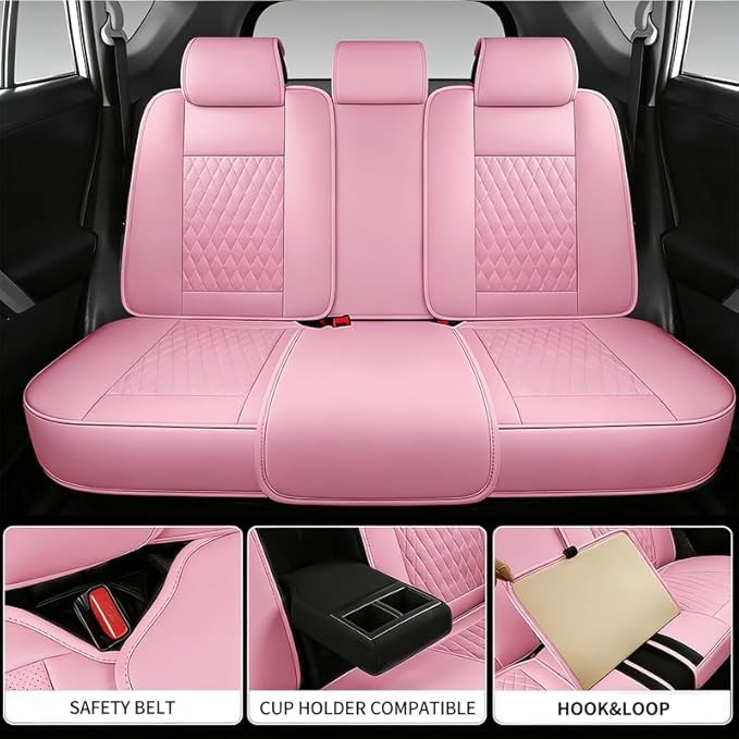 Car Seat Covers Full Set Custom Fit for Ford Fiesta 2011-2019 - Premium Faux Leather with Lumbar Support | Breathable, Waterproof, Anti-Slip, Durable (Pink,Full Set)