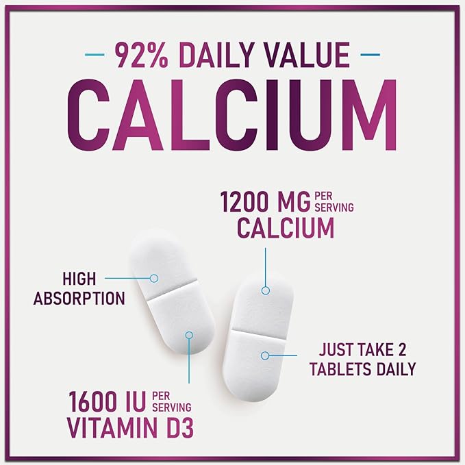 Calcium Supplements for Women 1200 mg Plus 1600 IU Vitamin D3, Bone Health, Teeth & Immune Support - Mineral Supplement with Vitamin D High Absorbable Premium Calcium Carbonate - 120 Tablets