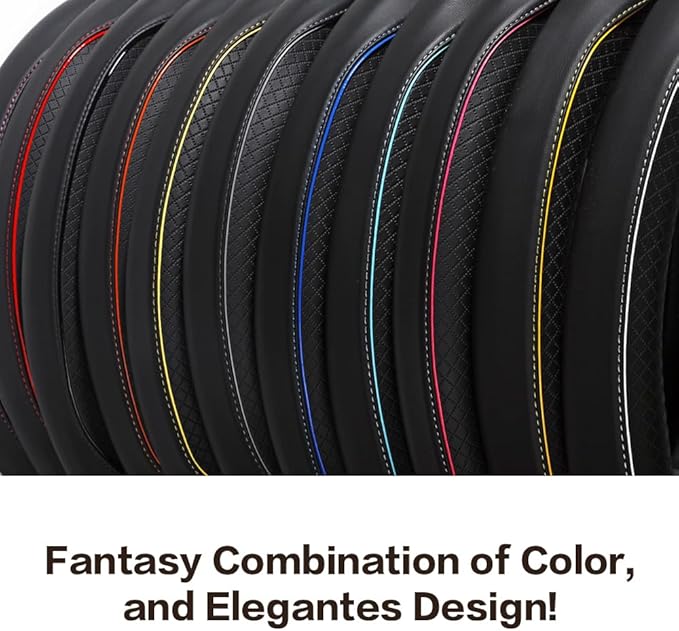 ESEWALAS Universal Car Steering Wheel Cover,Anti-Slip Leather Steering Wheel Cover,Sports Style Steering Wheel Protector,Car Interior Accessories Auto Steering Wheel Covers (Black with Blue)