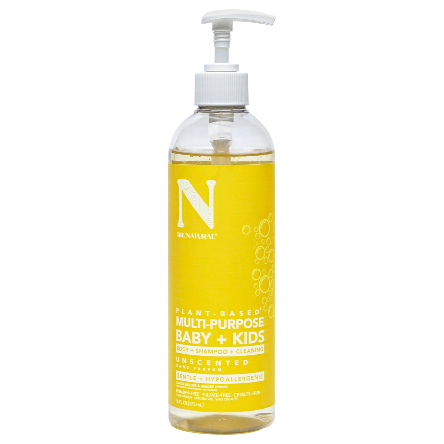 Dr. Natural Multi-Purpose Baby Plus Kids Soap, Unscented, 16 Oz - Plant-Based - With Shea Butter - Hypoallergenic - Body Wash, F