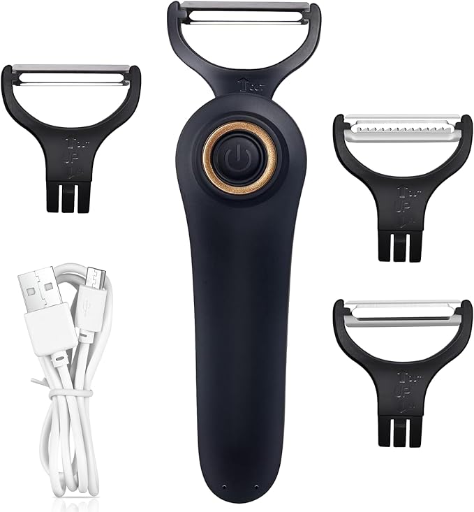 Electric Potato Peeler, Handheld Electric Vegetables and Fruit Peeler 3-in-1 Pro Set, USB Rechargeable Kitchen Gadgets for Apples, Potato, Carrots, Cucumber (Black)