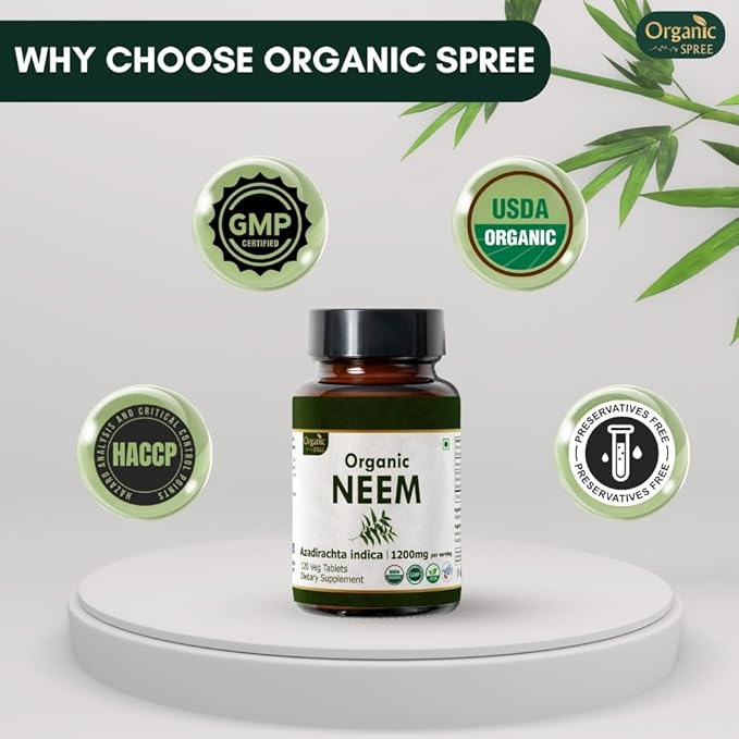 NEEM 120 Tablets | Azadirachta Indica (Neem) | USDA Organic Certified | Healthy Skin and Detox | Organic and Natural 120tab