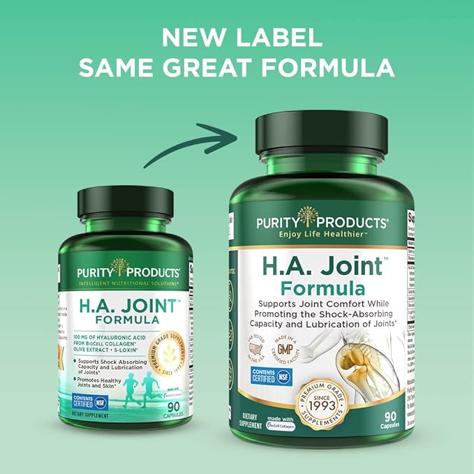 Purity Products HA Joint Formula Hyaluronic Acid + Key CoFactors - Joint + Skin Multi Collagen (Type I, II & III) - 5-Loxin - Olive Fruit Extract - Joint Flexibility + Mobility - 90 Capsules (2)