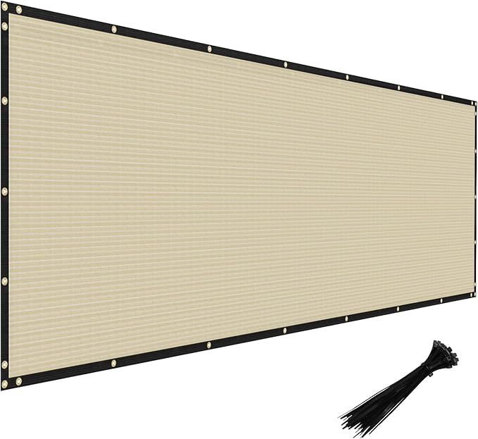 Windscreen4less Privacy Fence Screen Heavy Duty Windscreen Fencing Mesh Fabric Shade Net Cover with Brass Grommtes for Outdoor Wall Garden Yard Pool Deck, 8'x53' Beige