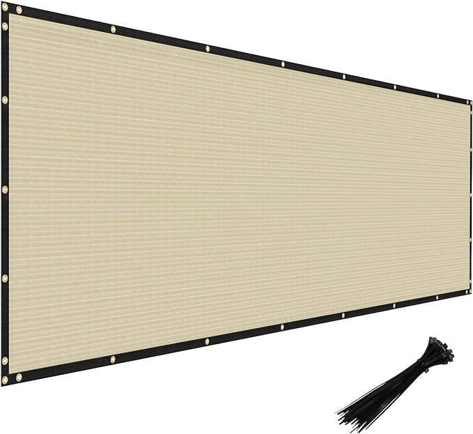 Windscreen4less Privacy Fence Screen Heavy Duty Windscreen Fencing Mesh Fabric Shade Net Cover with Brass Grommtes for Outdoor Wall Garden Yard Pool Deck, 8'x2' Beige