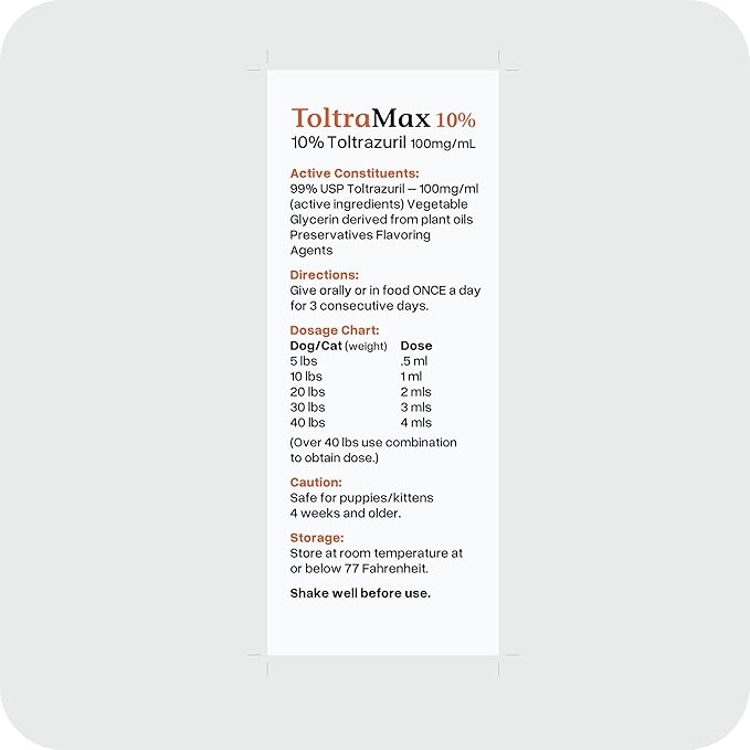 Toltrazuril 10.0% for Horses, Dogs, Cats, 60mL/4 Ounce, for Non-Food Chain Animals, Alfalfa