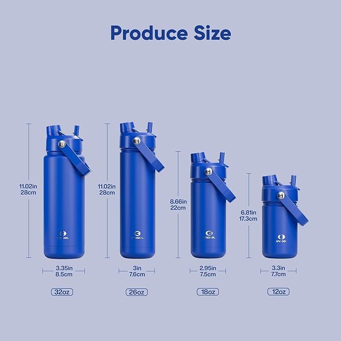 Kids Insualated Water Bottle with Straw - 12oz Stainless Steel Water Bottle with Dual Spouts, Leak-Proof, BPA-Free, Double Wall Vacuum Keeps Cold for 24 Hours for Sports, Travel, School (Royal Blue)