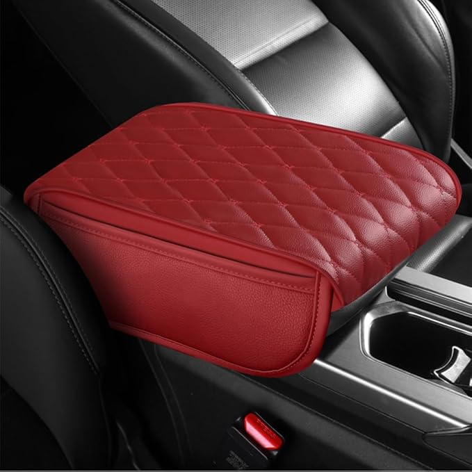 Universal Car Armrest Pad for Mini Countryman R60 F60 One/S/Cooper/JCW 2010-2024 Leather Armrest Box Center Console Cover Pad Waterproof Arm Rest Protector Decor Accessories,Red01