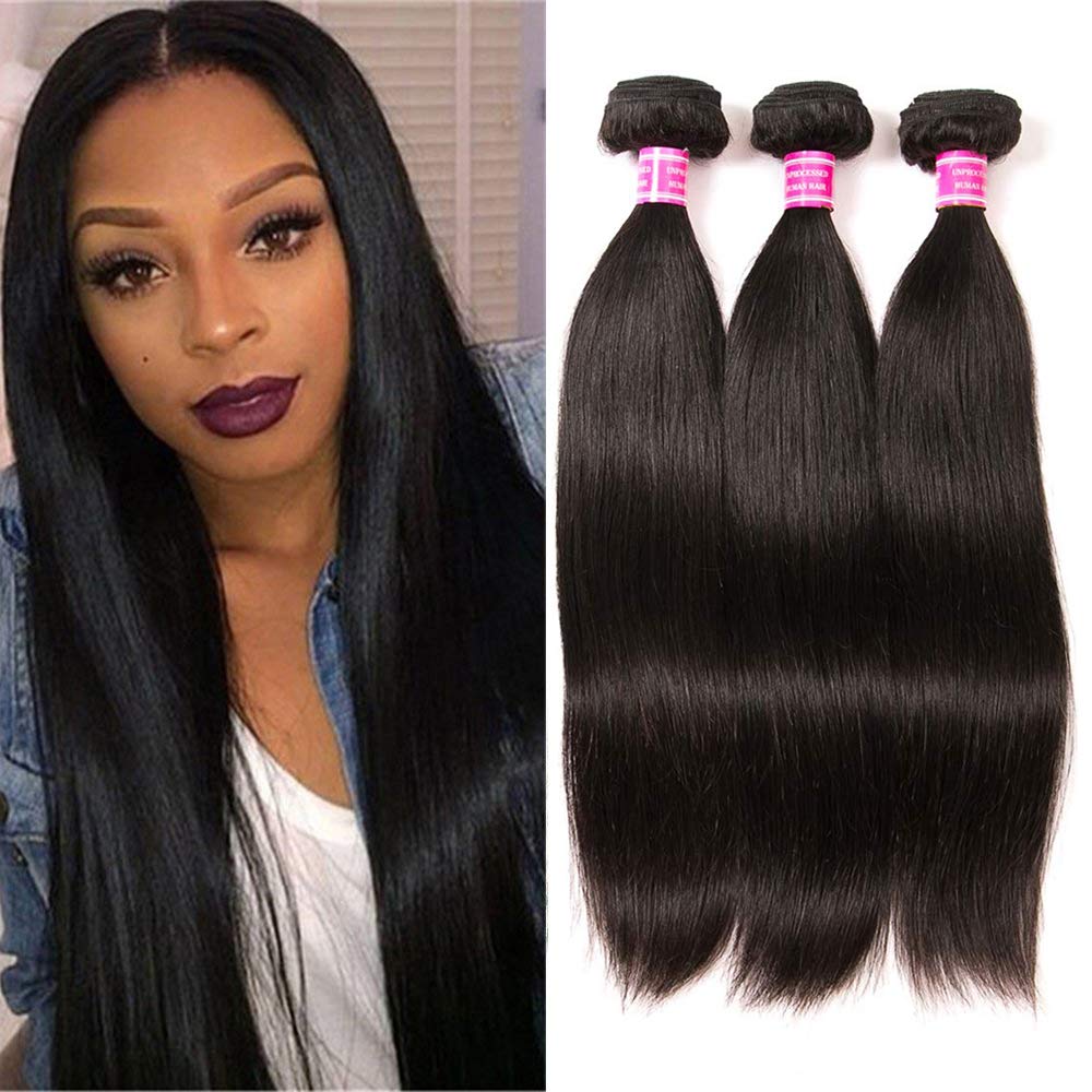 Qinmei Brazilian Hair Straight Bundles 10A Grade 10 12 14 Inches 100% Unprocessed Virgin Straight Human Hair 3 Bundles Weave Ext